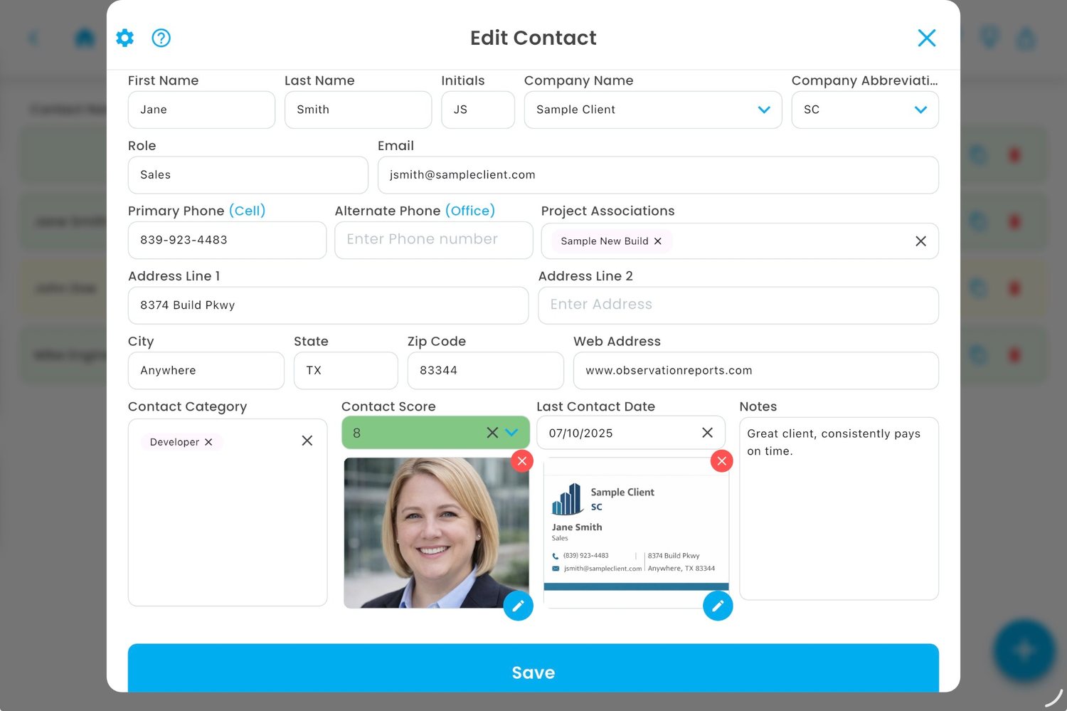 Observation Reports Contacts screenshot