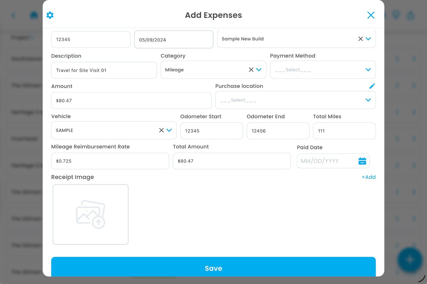 Observation Reports expense entry screen